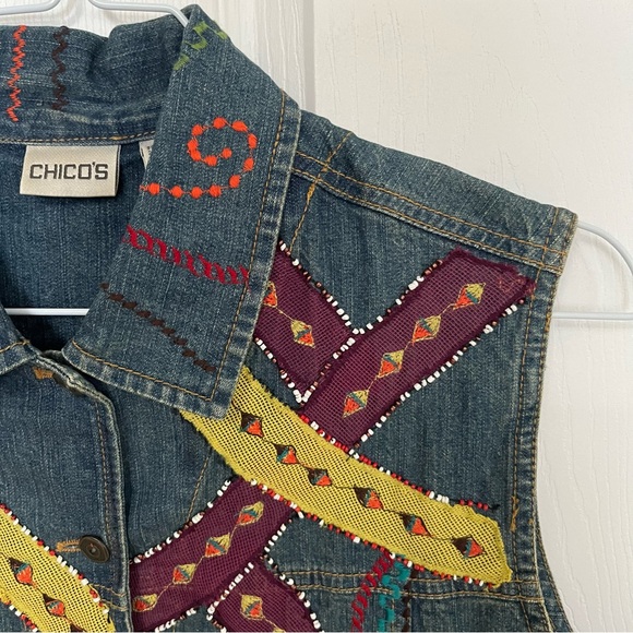 CHICO’S DENIM ABSTRACT COLOURFUL EMBROIDERED VEST - Picture 11 of 13